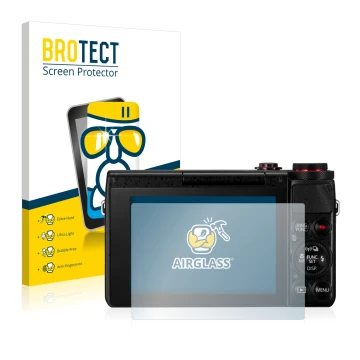 Parte frontale di una confezione del prodotto con il logo del marchio BROTECT. Accanto è raffigurato il dispositivo Canon Powe