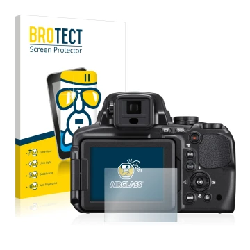 Parte frontale di una confezione del prodotto con il logo del marchio BROTECT. Accanto è raffigurato il dispositivo Nikon Cool