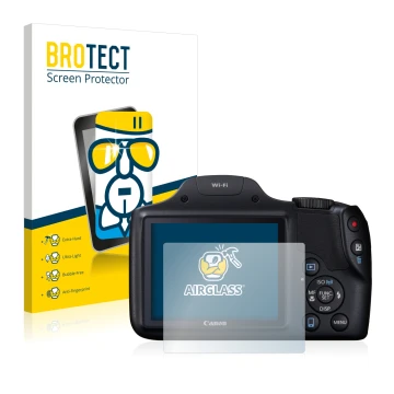 Parte frontale di una confezione del prodotto con il logo del marchio BROTECT. Accanto è raffigurato il dispositivo Canon Powe