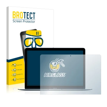 Parte frontale di una confezione del prodotto con il logo del marchio BROTECT. Accanto è raffigurato il dispositivo Apple MacB