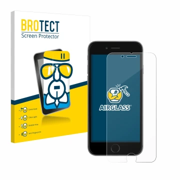 Parte frontale di una confezione del prodotto con il logo del marchio BROTECT. Accanto è raffigurato il dispositivo Apple iPho