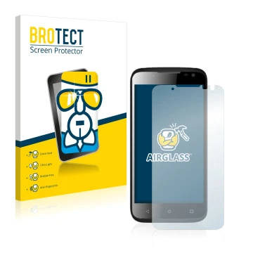 Parte frontale di una confezione del prodotto con il logo del marchio BROTECT. Accanto è raffigurato il dispositivo Yezz Andy 