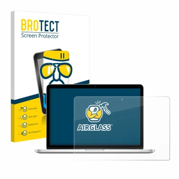 Parte frontale di una confezione del prodotto con il logo del marchio BROTECT. Accanto è raffigurato il dispositivo Apple MacB
