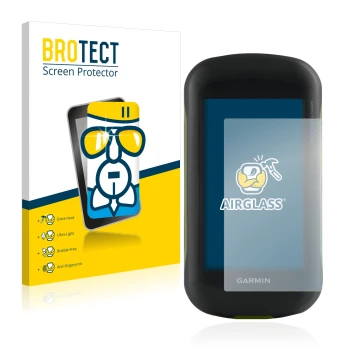 Parte frontale di una confezione del prodotto con il logo del marchio BROTECT. Accanto è raffigurato il dispositivo Garmin Mon