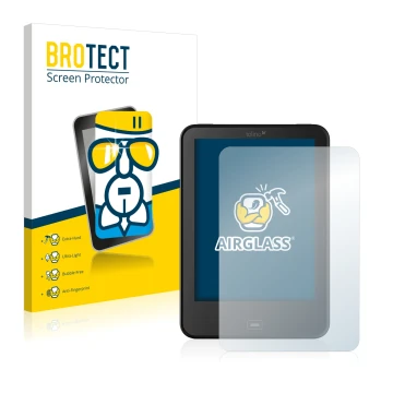 Parte frontale di una confezione del prodotto con il logo del marchio BROTECT. Accanto è raffigurato il dispositivo Tolino Vis