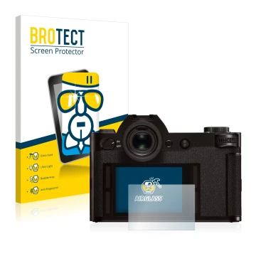 Parte frontale di una confezione del prodotto con il logo del marchio BROTECT. Accanto è raffigurato il dispositivo Leica SL (