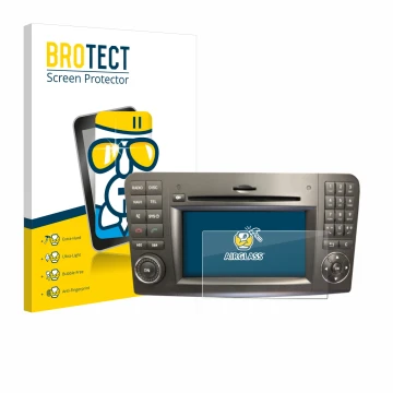 Parte frontale di una confezione del prodotto con il logo del marchio BROTECT. Accanto è raffigurato il dispositivo Mercedes-B