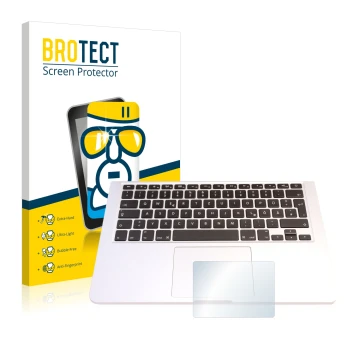 Parte frontale di una confezione del prodotto con il logo del marchio BROTECT. Accanto è raffigurato il dispositivo Apple MacB