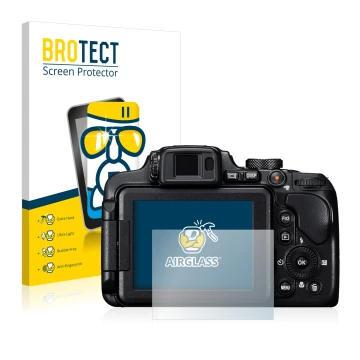 Parte frontale di una confezione del prodotto con il logo del marchio BROTECT. Accanto è raffigurato il dispositivo Nikon Cool