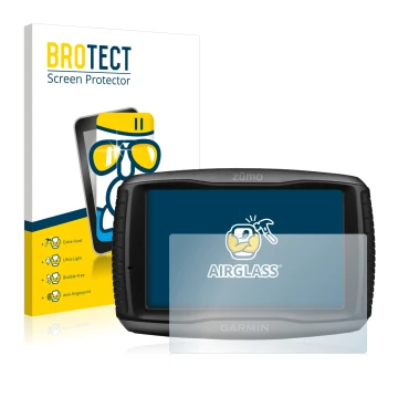 Parte frontale di una confezione del prodotto con il logo del marchio BROTECT. Accanto è raffigurato il dispositivo Garmin zum