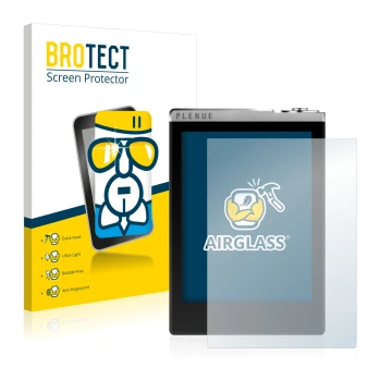 Parte frontale di una confezione del prodotto con il logo del marchio BROTECT. Accanto è raffigurato il dispositivo Cowon Plen