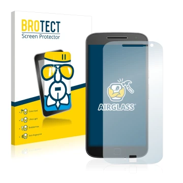 Parte frontale di una confezione del prodotto con il logo del marchio BROTECT. Accanto è raffigurato il dispositivo Motorola M