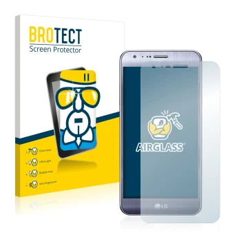 Parte frontale di una confezione del prodotto con il logo del marchio BROTECT. Accanto è raffigurato il dispositivo LG X Mach 
