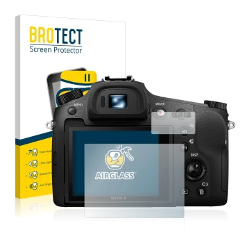 Parte frontale di una confezione del prodotto con il logo del marchio BROTECT. Accanto è raffigurato il dispositivo Sony Cyber