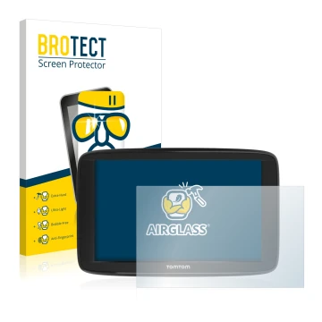 Parte frontale di una confezione del prodotto con il logo del marchio BROTECT. Accanto è raffigurato il dispositivo TomTom Sta