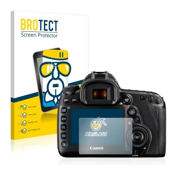 Parte frontale di una confezione del prodotto con il logo del marchio BROTECT. Accanto è raffigurato il dispositivo Canon EOS 
