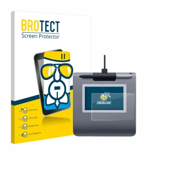 Parte frontale di una confezione del prodotto con il logo del marchio BROTECT. Accanto è raffigurato il dispositivo Wacom STU-