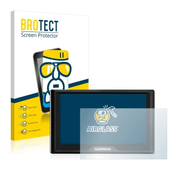 Parte frontale di una confezione del prodotto con il logo del marchio BROTECT. Accanto è raffigurato il dispositivo Garmin Dri