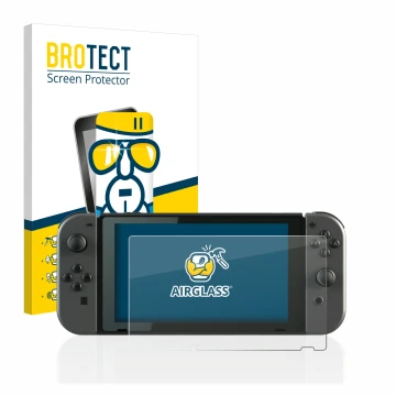 Parte frontale di una confezione del prodotto con il logo del marchio BROTECT. Accanto è raffigurato il dispositivo Nintendo S