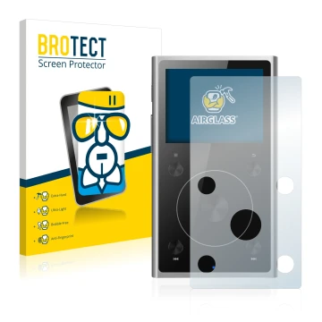 Parte frontale di una confezione del prodotto con il logo del marchio BROTECT. Accanto è raffigurato il dispositivo FiiO X1 II