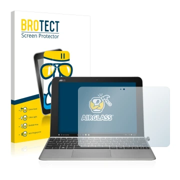 Parte frontale di una confezione del prodotto con il logo del marchio BROTECT. Accanto è raffigurato il dispositivo ASUS Trans