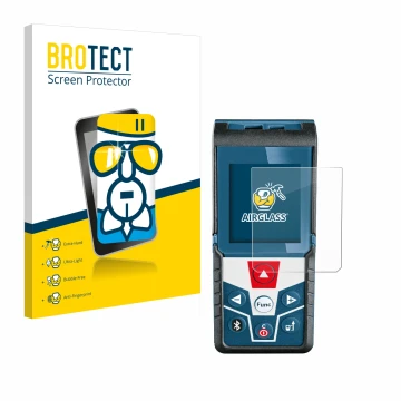 Parte frontale di una confezione del prodotto con il logo del marchio BROTECT. Accanto è raffigurato il dispositivo Bosch GLM 