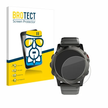 Parte frontale di una confezione del prodotto con il logo del marchio BROTECT. Accanto è raffigurato il dispositivo Garmin Fen