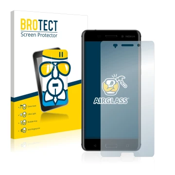 Parte frontale di una confezione del prodotto con il logo del marchio BROTECT. Accanto è raffigurato il dispositivo Nokia 6 20