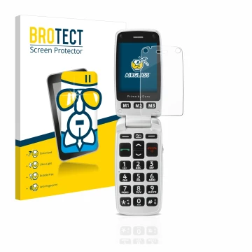 Parte frontale di una confezione del prodotto con il logo del marchio BROTECT. Accanto è raffigurato il dispositivo Doro Primo