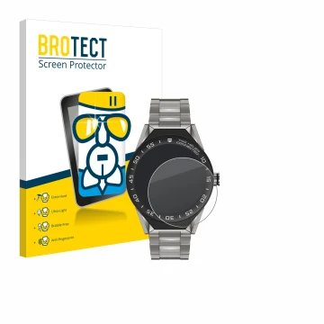 Parte frontale di una confezione del prodotto con il logo del marchio BROTECT. Accanto è raffigurato il dispositivo TAG Heuer 