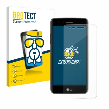 Parte frontale di una confezione del prodotto con il logo del marchio BROTECT. Accanto è raffigurato il dispositivo LG K8 2017