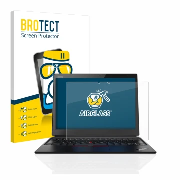 Parte frontale di una confezione del prodotto con il logo del marchio BROTECT. Accanto è raffigurato il dispositivo Lenovo Thi