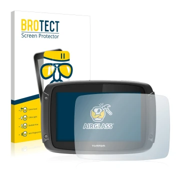 Parte frontale di una confezione del prodotto con il logo del marchio BROTECT. Accanto è raffigurato il dispositivo TomTom Rid