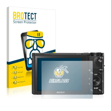 Parte frontale di una confezione del prodotto con il logo del marchio BROTECT. Accanto è raffigurato il dispositivo Sony Cyber