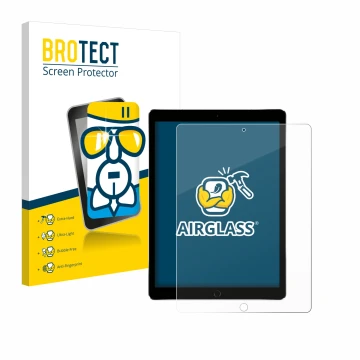 Parte frontale di una confezione del prodotto con il logo del marchio BROTECT. Accanto è raffigurato il dispositivo Apple iPad