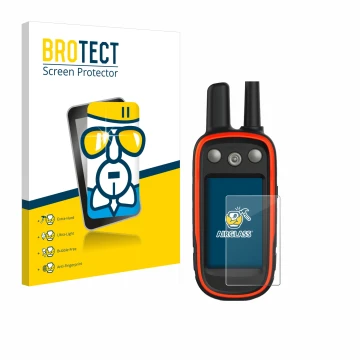 Parte frontale di una confezione del prodotto con il logo del marchio BROTECT. Accanto è raffigurato il dispositivo Garmin Ate