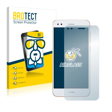 Parte frontale di una confezione del prodotto con il logo del marchio BROTECT. Accanto è raffigurato il dispositivo Huawei P9 