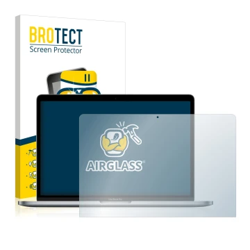 Parte frontale di una confezione del prodotto con il logo del marchio BROTECT. Accanto è raffigurato il dispositivo Apple MacB