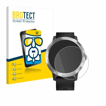 Parte frontale di una confezione del prodotto con il logo del marchio BROTECT. Accanto è raffigurato il dispositivo Garmin viv