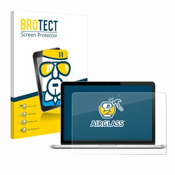 Parte frontale di una confezione del prodotto con il logo del marchio BROTECT. Accanto è raffigurato il dispositivo Apple MacB