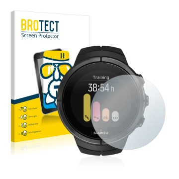 Parte frontale di una confezione del prodotto con il logo del marchio BROTECT. Accanto è raffigurato il dispositivo Suunto Spa