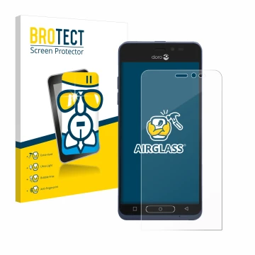 Parte frontale di una confezione del prodotto con il logo del marchio BROTECT. Accanto è raffigurato il dispositivo Doro 8035 