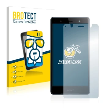 Parte frontale di una confezione del prodotto con il logo del marchio BROTECT. Accanto è raffigurato il dispositivo Sony Xperi