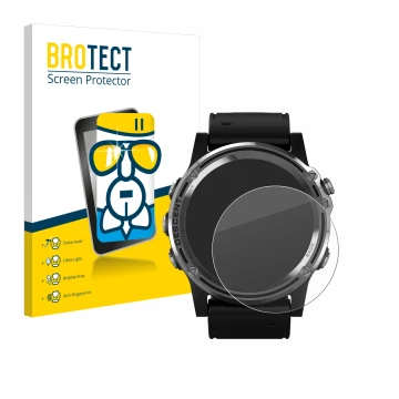 Parte frontale di una confezione del prodotto con il logo del marchio BROTECT. Accanto è raffigurato il dispositivo Garmin Des