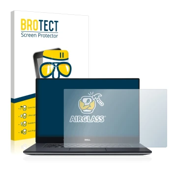 Parte frontale di una confezione del prodotto con il logo del marchio BROTECT. Accanto è raffigurato il dispositivo Dell XPS 1