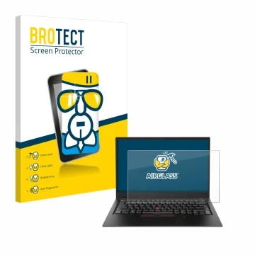 Parte frontale di una confezione del prodotto con il logo del marchio BROTECT. Accanto è raffigurato il dispositivo Lenovo Thi