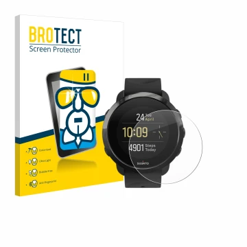 Parte frontale di una confezione del prodotto con il logo del marchio BROTECT. Accanto è raffigurato il dispositivo Suunto 3 F