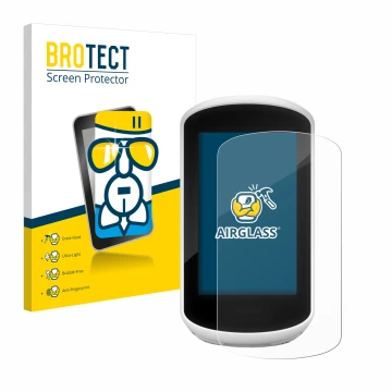 Parte frontale di una confezione del prodotto con il logo del marchio BROTECT. Accanto è raffigurato il dispositivo Garmin Edg