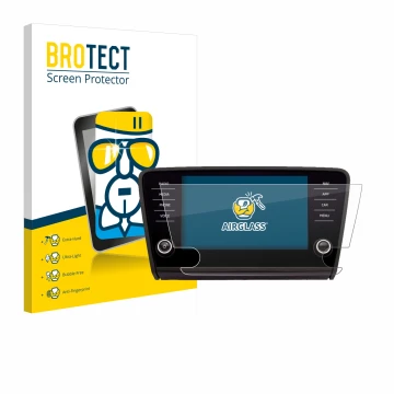 Parte frontale di una confezione del prodotto con il logo del marchio BROTECT. Accanto è raffigurato il dispositivo Skoda Amun