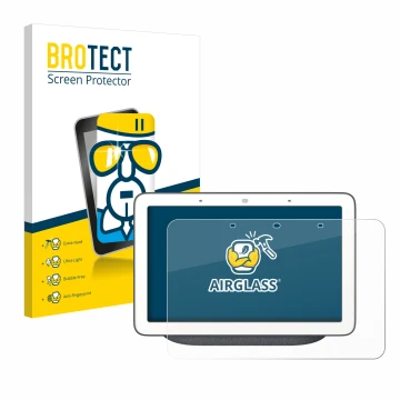 Parte frontale di una confezione del prodotto con il logo del marchio BROTECT. Accanto è raffigurato il dispositivo Google Hom